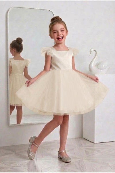 SUNEH Girls' Eliz Model Tulle Sleeve Dress, Graduation Birthday Dress