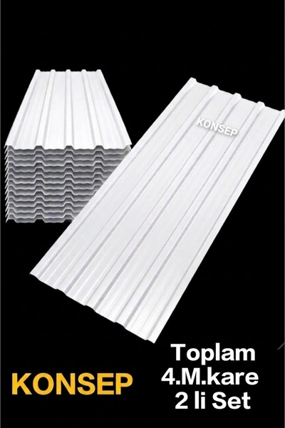 KONSEP Beyaz Galvanizli Trapez Çatı Kaplama Sacı – 2,5 Metre (2 Adet-su Geçir...