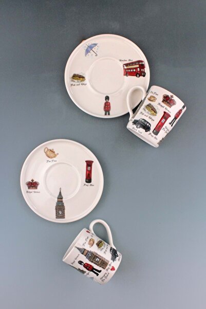 Bursa Porselen Dekor London Two-Person Coffee Cup Set