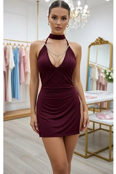 SİA LESS Burgundy Mini Nightgown Special Nightwear