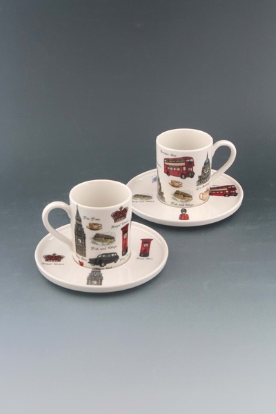 Bursa Porselen Dekor London Two-Person Coffee Cup Set