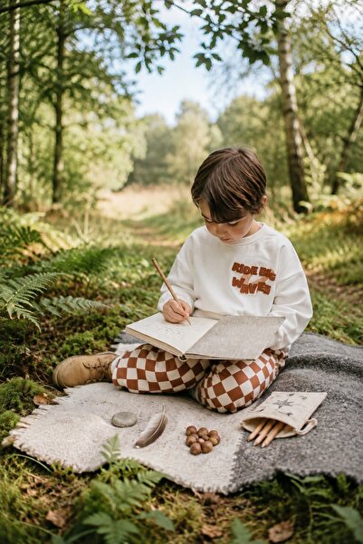 Ride Big Waves" kabartmalı baskılı Sweatshirt & Damalı Pantolon Takımı