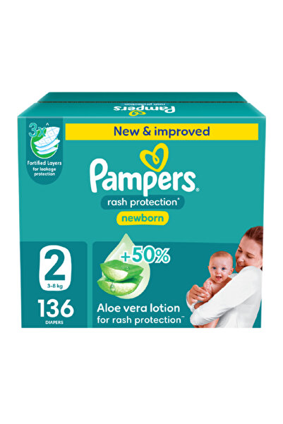 Pampers حفاضات للوقاية من الطفح الجلدي مقاس 2 3-8 كجم - 136 قطعة