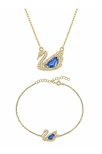 Pietra Pembe Zirkon Taşlı Kuğu set | 925 Ayar Gümüş set - Gümüş Kuğu Kadın se...