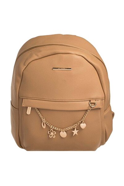 CATIANO Rucsac Dama Bej cu Lant Fermoar & Charms de Diferite Culori 24x12x32cm