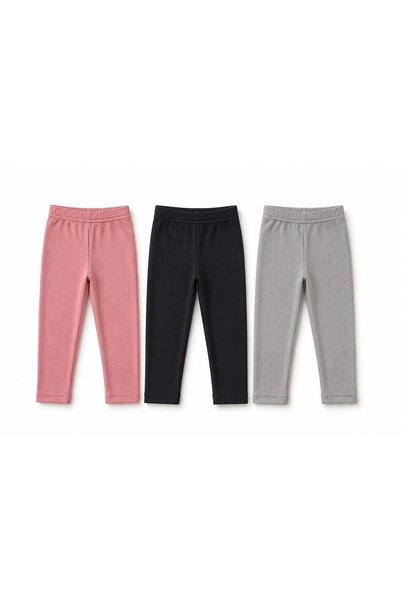 TİNY GOLDEN Kaşkoro Ribbed Leggings Set of 3 (Ages 3-6) – Flexible, Soft Textured, Daily Use