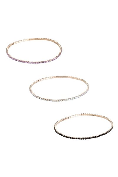 CATIANO Set Bratari de Culoare Aurie cu Strass & Elastic - 3buc