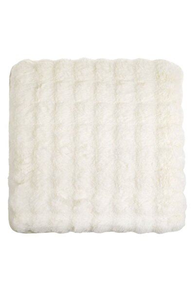 CATIANO Perna Scaun Decorativa Off White din Imitatie de Blana cu Model Relie...
