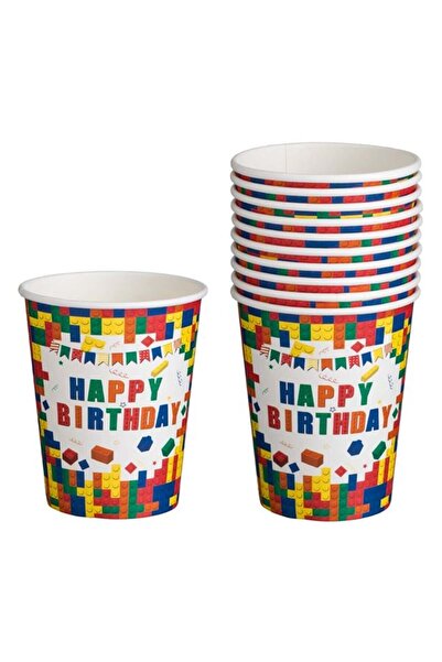 CATIANO Pahare de Petrecere din Carton Alb Caramizi Colorate Happy Birthday 2...