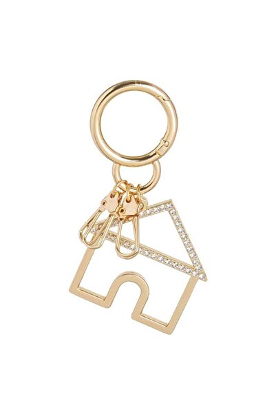 CATIANO Breloc cu Model Casa de Culoare Aurie cu Stras Argintiu 5cm