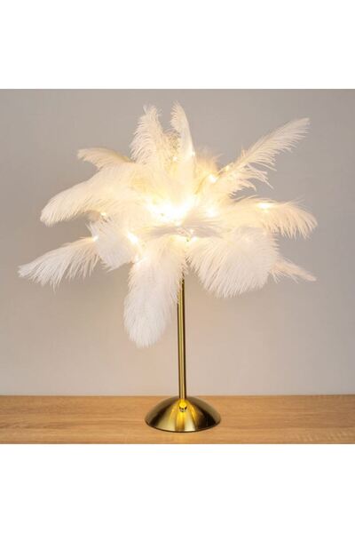 CATIANO Lampa cu Baza Aurie & 80 LED-uri Pene & USB 29x33cm - Alb Cald