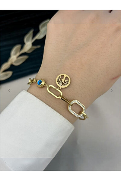 Alyas Aksesuar Stainless Steel Evil Eye Beaded Tree of Life Chain Bracelet