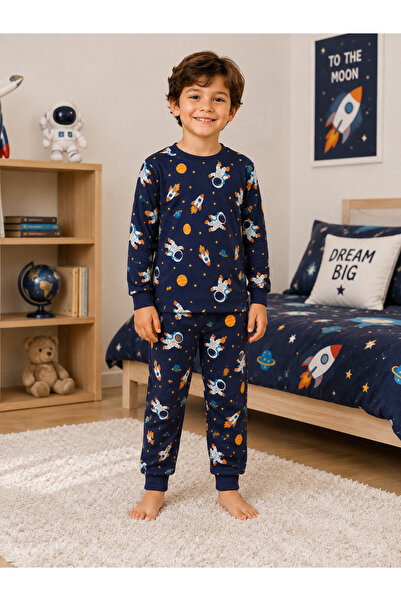beberium Boy's Patterned Cotton Comfortable Fit Pajama Set |   Long Sleeve Ch...