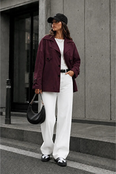 Moda Algan Oversize Kısa Trençkot MA10065 Bordo