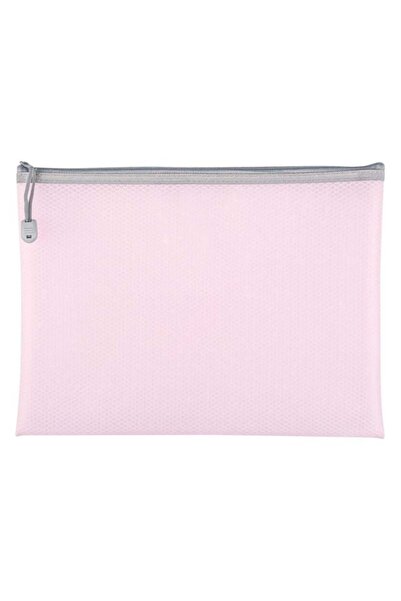 CATIANO Mapa cu Fermoar Zip Roz Transparenta Model Plasa 33x25cm