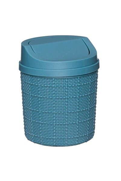 CATIANO Cos de Gunoi de Birou Bleu cu Model Impletit & Capac 1.4L