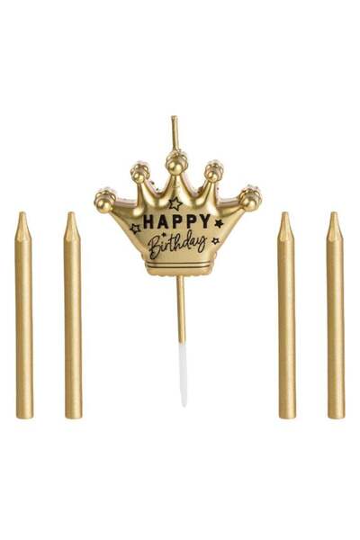 CATIANO Set Lumanari Zi de Nastere de Culoare Aurie Coroana Happy Birthday - ...