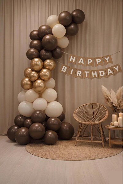 BalonArt Kahverengi Deniz Kumu Krom Gold Doğum Günü Balon Seti Happy Birthday...