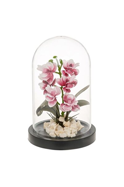 CATIANO Cupola Decorativa cu Floare Artificiala Roz & Pietre Ø11.5x18cm