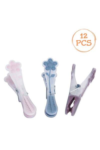 CATIANO Carlige din Plastic Transparent Floare Colorata pentru Rufe 8cm - 12buc