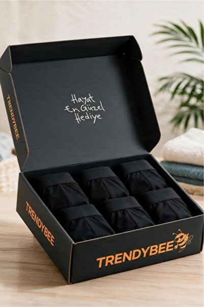 TRENDYBEE Erkek Boxer Siyah 6'lı Paket PAMUK Penye Kumaş Özel Kutulu Battal B...