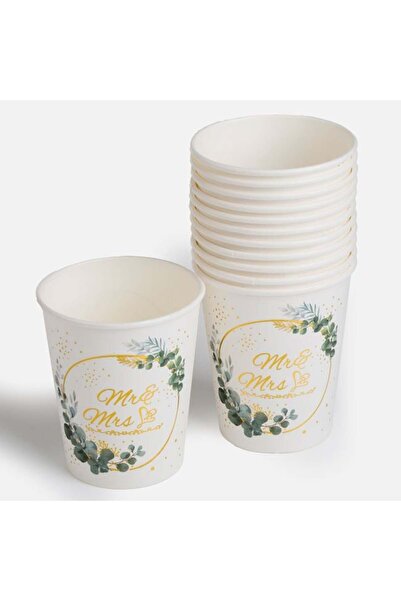 CATIANO Pahare de Petrecere din Carton Pentru Nunta Albe "Mr & Mrs" 240ml - 1...