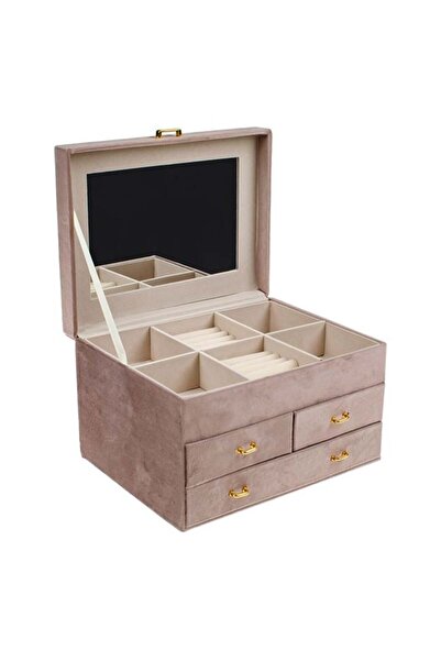 CATIANO Cutie Organizator Roz Nude Velvet cu Sertare pentru Bijuterii 25x19x16cm