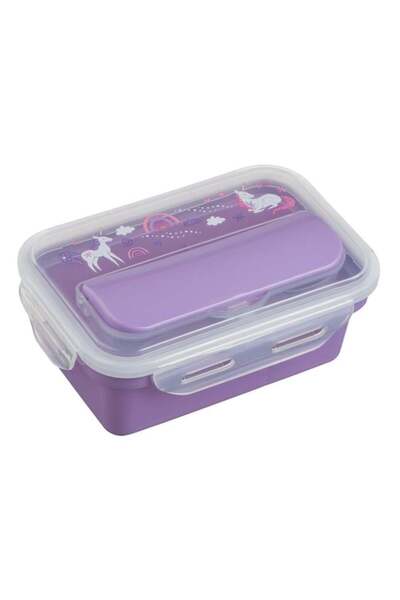 CATIANO Caserola din plastic lila unicorn cu tacamuri 650ml