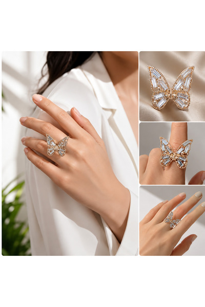 G Sport POLO Gold Butterfly Figured Baguette Stone Adjustable Ring