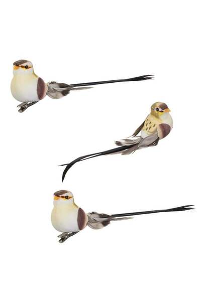 CATIANO Set Pasari Decorative Galbene cu Coada Maro Neagra Lunga pentru Perde...