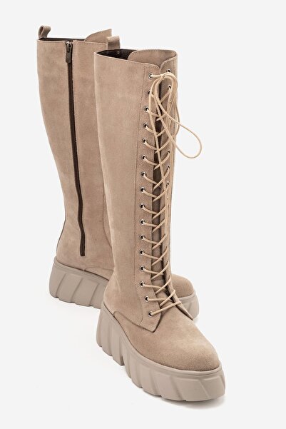 Zeynep Sıradağlı Harpenil Women's Genuine Leather Lace-Up Thick Sole Boots Mi...