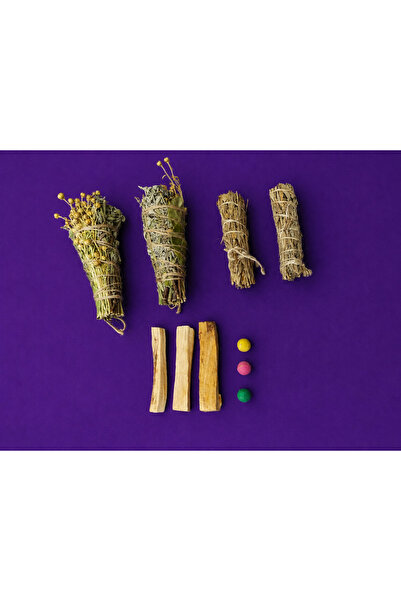 Tütsü & Palo Santo Ritüel Seti – 2 Büyük + 2 Küçük Demet, 3 Palo Santo, 3 Konik Tütsü & Nazarlık Seti