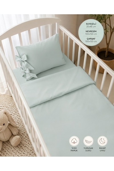 Keçeli parti hayalleri Baby Bedding Set 100% Cotton with Bow Pillow, 3-Piece ...