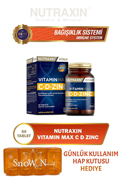 Nutraxin Vitamin Max C-D-Zinc | 1000 mg C Vitamini + 1000 IU D3 + 10 mg Çinko...