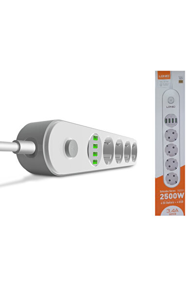 LDNIO Πολύπριζο με 4 πρίζες ΕΕ και 4 θύρες USB, λευκό SE4432