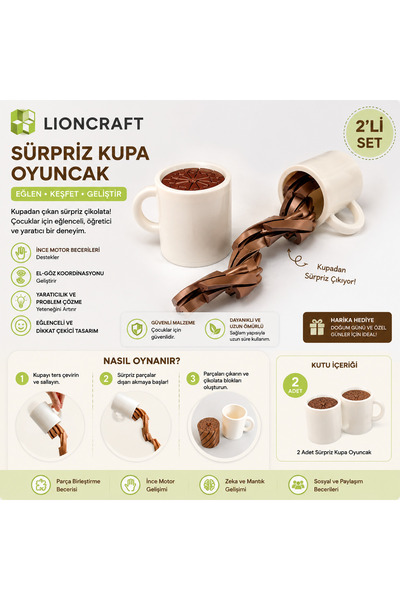 LionCraftCo 2'li Sürpriz Kupa Oyuncak | Çocuk Eğitici Oyuncak | Parça Birleşt...