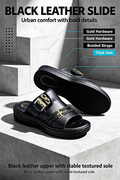 Saudi Step Comfort Leather Platform Slide Slippers For Adult Men, Adjustable ...