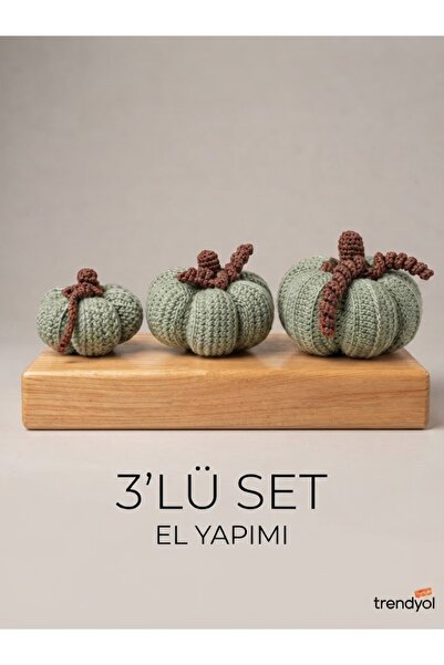 El Yapımı 3'lü Örgü Balkabağı Seti - Dekoratif Obje (Sonbahar ve Yılbaşı Temalı)