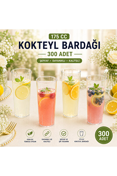 antpap ambalaj Kokteyl Bardağı 175 CC 300 Adet – Şeffaf Plastik Kokteyl Bardağı