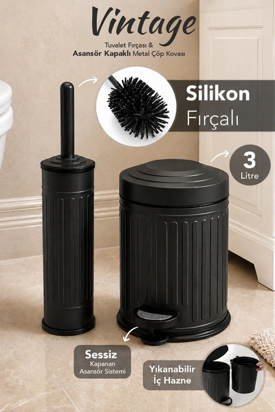 Meleni Home 2-Piece Vintage Bathroom Set - Pedal Metal Trash Can with Inner C...