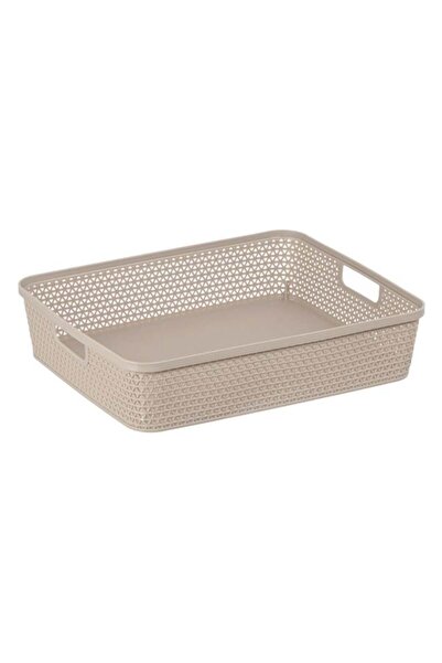 CATIANO Cos de Depozitare din Plastic tip Ratan Bej cu Manere 5.5L