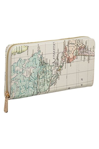 CATIANO Portofel Ecru cu Model Harta Lumii pentru Femei 23x3x12.5cm