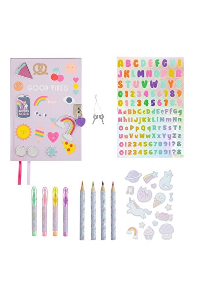 CATIANO Set Scoala Carnetel Pix Creioane Colorate Autocolante Lila "Good vibe...