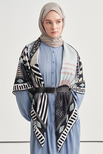 carell Arto Desen Norena Woolen Shoulder Shawl Bız Blue