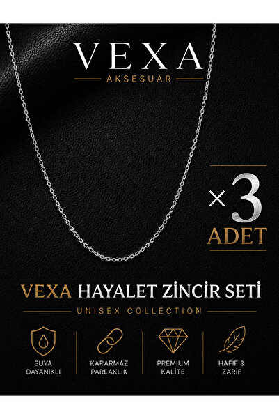 Vexa Aksesuar 3-Piece Wholesale Ghost Chain Necklace Set Unisex Stainless Ste...