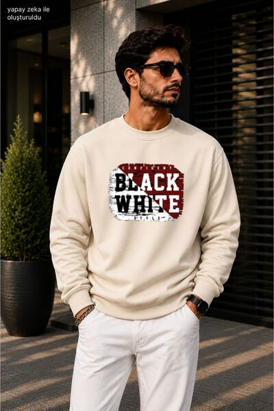 caddekombin Men's Black White Confident Style Typography Printed Cycling Roun...
