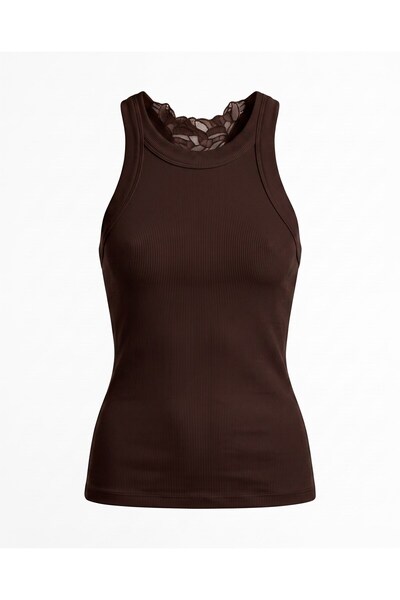 Bade Butik Coffee Halter Neck Blouse with Lace Back