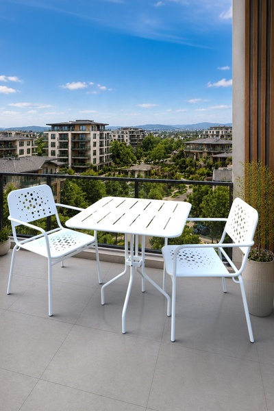 Evdemo Delphin 2 Kişilik Metal Bahçe Balkon Mutfak Masa Takımı Beyaz