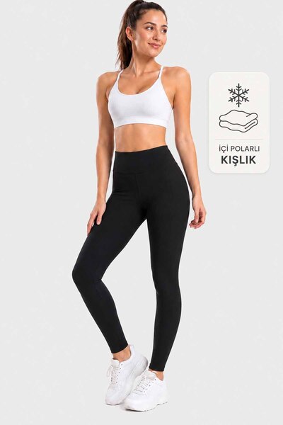 vynor atelier Women's Black Fleece Lined Winter High Waist Scuba Diving Fabri...