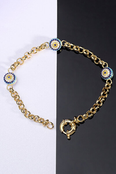 innuendo jewelery 925 Ayar Gümüş Üzeri Altın Kaplama Taşlı Nazar Boncuklu Hal...